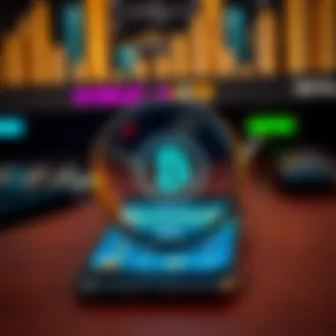 A magnifying glass over a smartphone displaying a crypto wallet