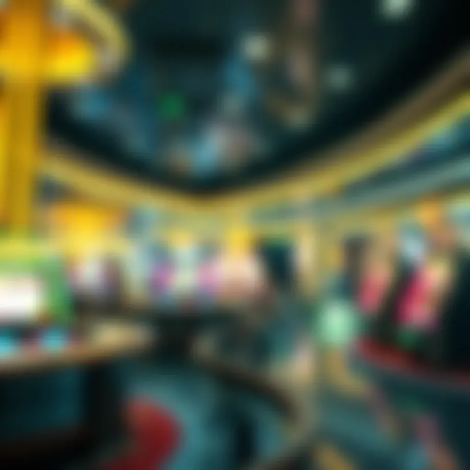 A futuristic casino with digital currency integration