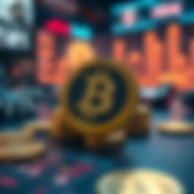 Conceptual illustration of cryptocurrency rewards from games