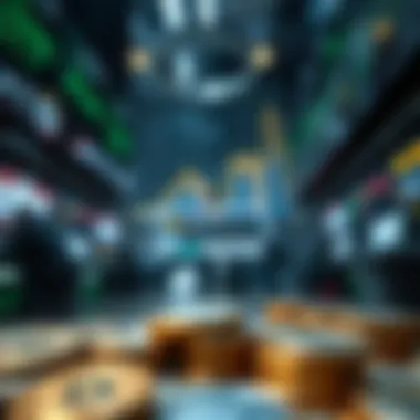 A futuristic view of dinars influencing cryptocurrency markets.