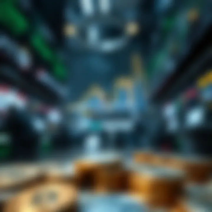 A futuristic view of dinars influencing cryptocurrency markets.