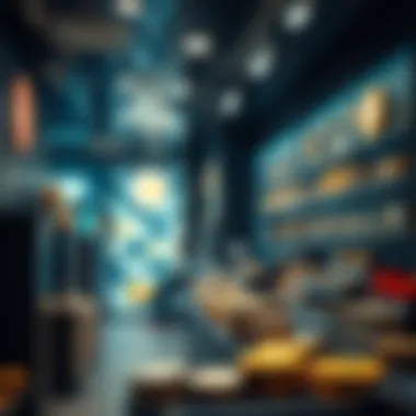 A modern cryptocurrency coin store showcasing various digital currencies