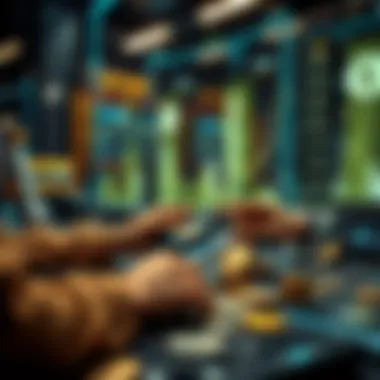 Future Financial Transactions with Virtual Currencies A futuristic depiction of finance transformed by virtual currencies