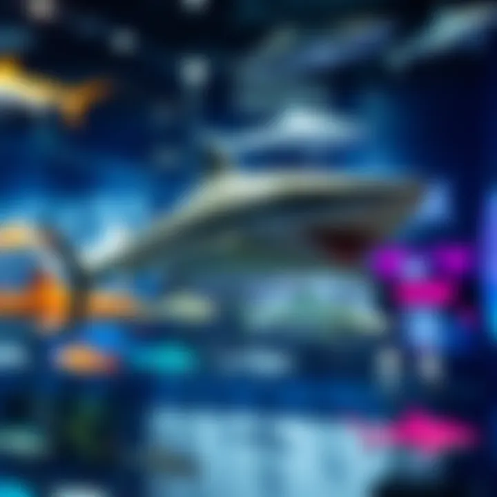Showcasing Shark NFTs in Virtual Gallery A vibrant collection of shark NFTs displayed in a virtual gallery
