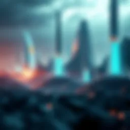 A futuristic digital landscape representing cryptocurrency trends