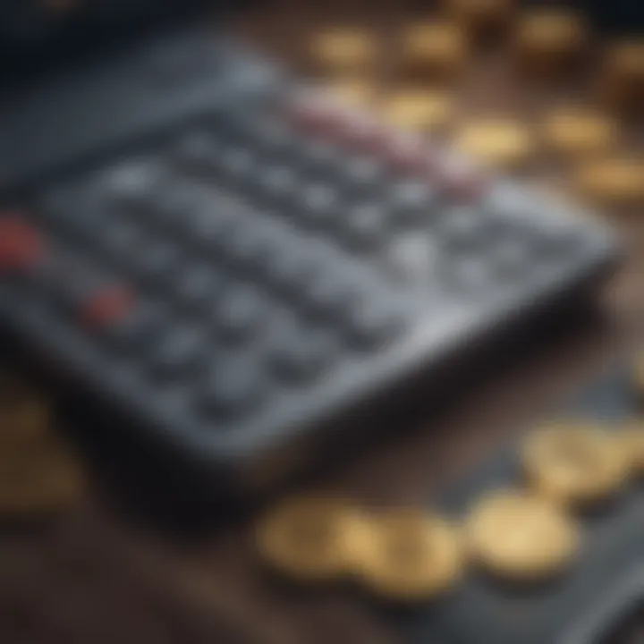 Calculator and cryptocurrency symbols representing ROI calculation