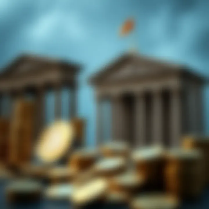 A visual representation of the historical evolution of banks and cryptocurrencies.