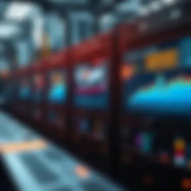 A detailed view of helium miners with analytics displayed on screens.